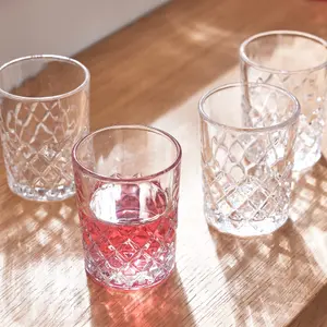 Set of 4 Vintage Luxury Style Diamond Cut Drinking Short Tumbler Glasses