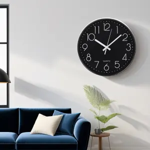 12 Inch Minimalist Wall Clock with Arabic Numerals Black