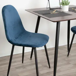 4 Gaviota Fabric Velvet Upholstered Dining Chair (Set of 4) Velvet Navy Blue / Beech