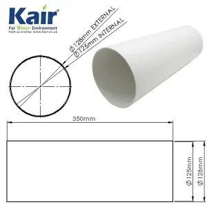 Kair Plastic Ducting Pipe 125mm - 350mm Short Length - Rigid Straight Duct Channel