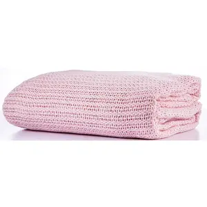 Just So Home 100% Cotton Cellular Blanket with plain hemmed finish (Pink, Single 180cm x 230cm)