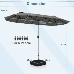 Costway 4 x 2M Patio Umbrella Outdoor Double-sided Market Umbrella W/ Umbrella Base Grey