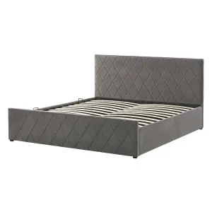 Velvet EU Double Size Ottoman Bed Grey ROCHEFORT