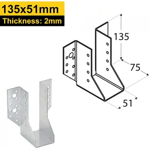 Heavy Duty 2mm Thick Galvanised Face Fix Joist Hanger 51x135mm