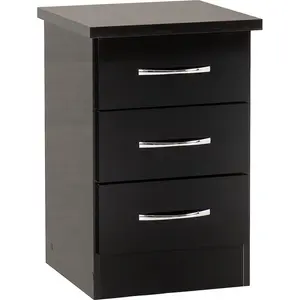 Cascio 3 Drawer Bedside Table Black Gloss