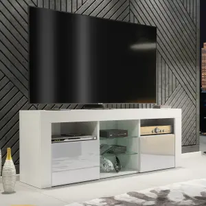 Pulse TV Unit 145cm White and Grey High Gloss Doors with LED Lighting - Creative Furniture