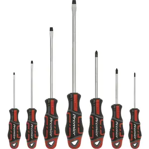 7 PACK Premium Soft Grip Screwdriver Set - Slotted & Phillips Various Sizes RED