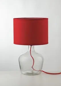 Luminosa HENDRIX Table Lamp with Round Shade Red, Fabric Lampshade 23x37cm