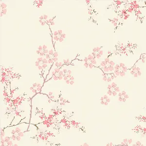 Laura Ashley Oriental Blush Blossom Smooth Wallpaper Sample