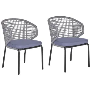 Set of 2 Garden Chairs with Cushions PALMI Metal Grey