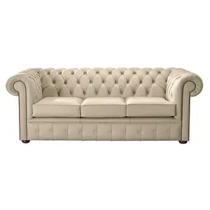 Chesterfield 3 Seater Shelly Stone Leather Sofa Bespoke In Classic Style