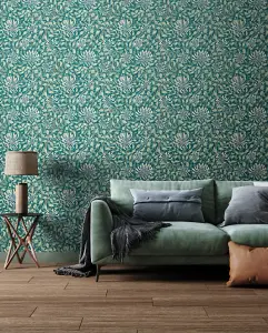 Hoopla Walls Honeysuckle Leaf Trail Dark Jade Smooth Matt Wallpaper