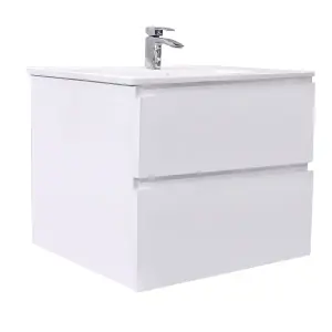 Rinse Bathrooms 800mm Bathroom Wall Hung Vanity Unit 2 Soft Close Drawers Basin Cabinet Storage Gloss White