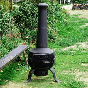 Large 137cm Tall Garden Patio Chiminea Wood Log Burner Fire Pit BBQ Grill Heater