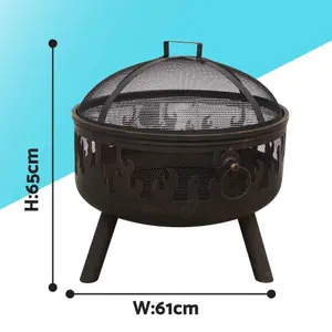 Dellonda Deluxe Firepit with Cooking Grill, Safety Screen & Poker