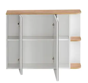 Bathroom Mirror Cabinet Wall Shelf Storage Unit 940mm Scandi Modern Oak Finish Plat