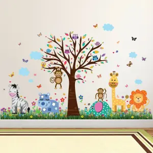 Walplus Combo Kids Happy London Zoo Wall Sticker - Colourful Butterflies Grass PVC