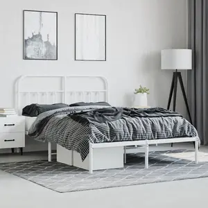 Berkfield Metal Bed Frame with Headboard White 150x200 cm