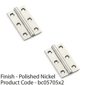 2 PACK - PAIR Solid Brass Cabinet Butt Hinge - 50mm - Polished Nickel Premium Cupboard