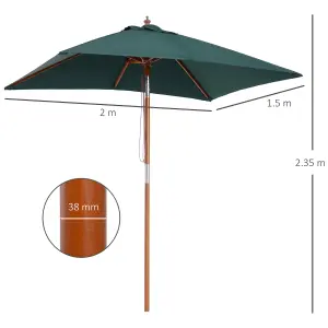 Outsunny Wooden Patio Umbrella Market Parasol Outdoor Sunshade 6 Ribs Green