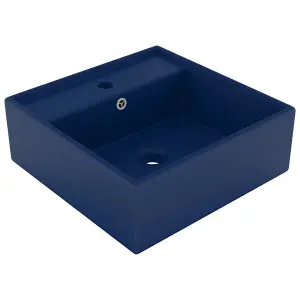 Berkfield Luxury Basin Overflow Square Matt Dark Blue 41x41 cm Ceramic