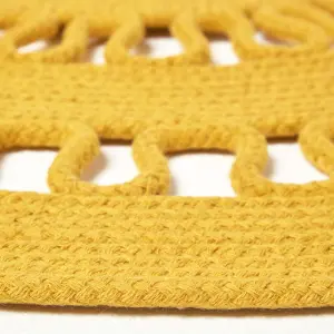 Homescapes Mustard Crochet Braided Rug 90cm Round