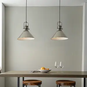 Minimalistic Light Ceiling Pendant Fitting - Polished Nickel & White Inner Shade