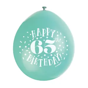 Unique Party Latex 65th Birthday Balloons (Pack of 10) Multicoloured (One Size)