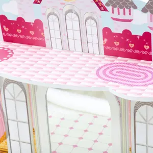 Teamson Kids Dressing Table, Play Vanity Set with Mirror & Stool, Dreamland Castle - White/Pink