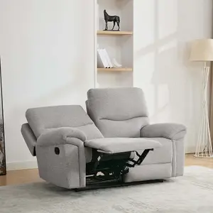 Fosse 2 Seater Manual Recliner Fabric Modern Living Sofa Light Grey