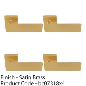 4 PACK - Premium Large Flat Door Handle Set - Satin Brass Designer Lever on Square Rose