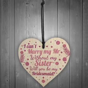 Red Ocean Sister Will You Be My Bridesmaid Handmade Wooden Heart Wedding Card Invitation Asking Gift For Sister Family