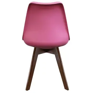 Soho Bright Pink Plastic Dining Chair with Squared Dark Wood Legs