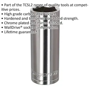 22mm Chrome Plated Deep Drive Socket for 1/2 Inch Square Drive - Premium Carbon Steel Tool