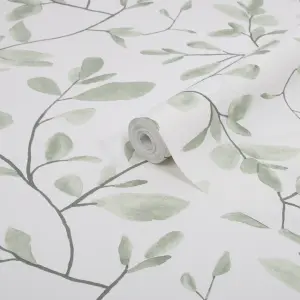 Superfresco Easy Eugenie Green & white Leaves Smooth Wallpaper