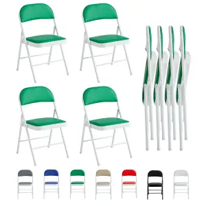 Mcc Direct Set of 4 Folding Dining Chairs Metal Frame Padded Seats Green