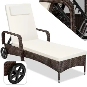 Sun Lounger Cassis - 6-step adjustable backrest, removable headrest, with wheels - mixed brown