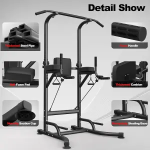 Power Tower Dip Station Pull Up Bar, Adjustable Height Multi-Function Power Tower,Push Up Workout Abdominal Exercise for Home Gym