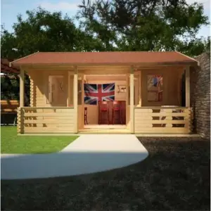 20ft x 16ft (5.95m x 4.75m) Leo 44mm Wooden Log Cabin (19mm Tongue and Groove Floor and Roof) (20 x 16) (20x16)