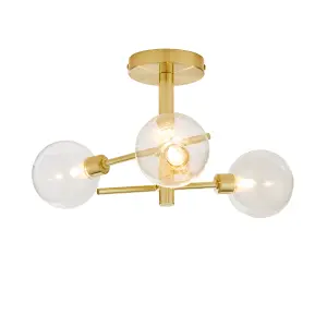 Litecraft Supa Brass 3 Arm Stick Semi-Flush Ceiling Light