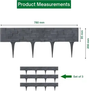Flexible Grey Stone Effect Lawn Edging 2.3m - Flexible Plastic Garden Border Easy Install Edging for Grass, Gravel and Landscape