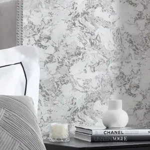 Liquid Marble Wallpaper In Silver