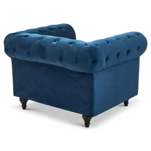 Velvet Chesterfield Arm Chair - Navy Blue