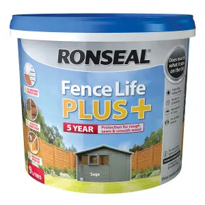 Ronseal Fence Life Plus Sage Matt Exterior Wood paint, 9L Tub