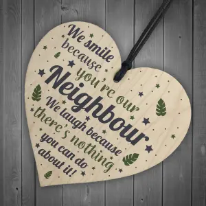 Red Ocean Funny Neighbour Gifts Friendship Handmade Wooden Hanging Heart Sign Plaque Thank You Home Gifts