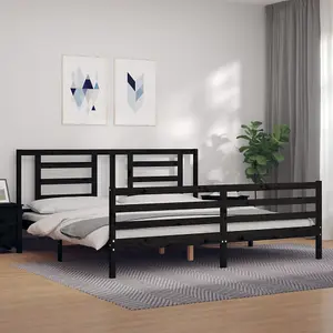 Berkfield Bed Frame with Headboard Black 200x200 cm Solid Wood