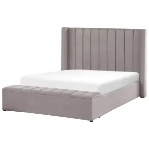 Velvet EU Double Size Bed with Storage Bench Grey NOYERS