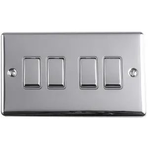 4 Gang Quad Light Switch POLISHED CHROME 2 Way 10A GREY Trim & Metal Rocker