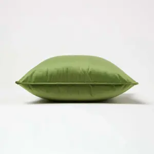 Homescapes Olive Green Filled Velvet Cushion with Piped Edge 46 x 46 cm