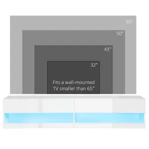 HOMCOM High Gloss TV Stand Unit Wall Mounted with LED Lights, White